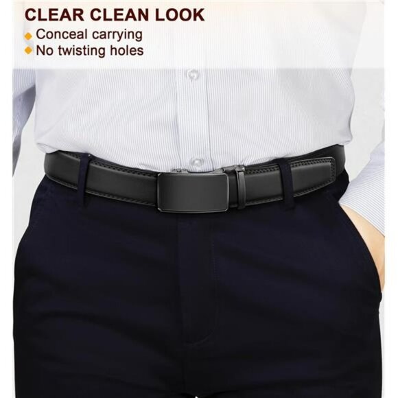 Mens Leather Ratchet Belts Set of 2 Adjustable Slide Buckle Cut to Fit - Picture 6 of 8